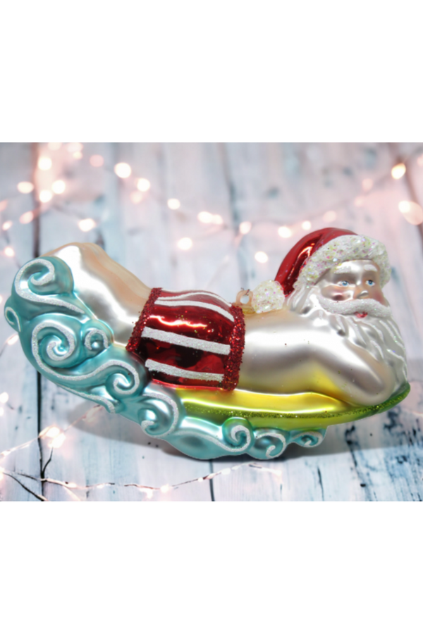 Glass Ornament - Santa on Raft