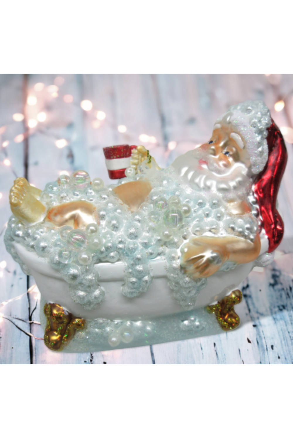 Glass Ornament - Santa in Bathtub