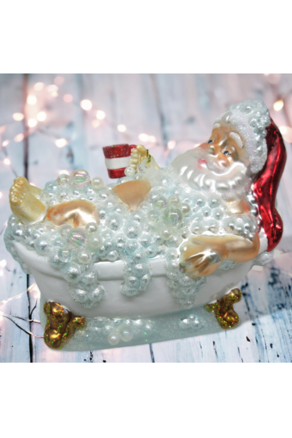 Glass Ornament - Santa in Bathtub
