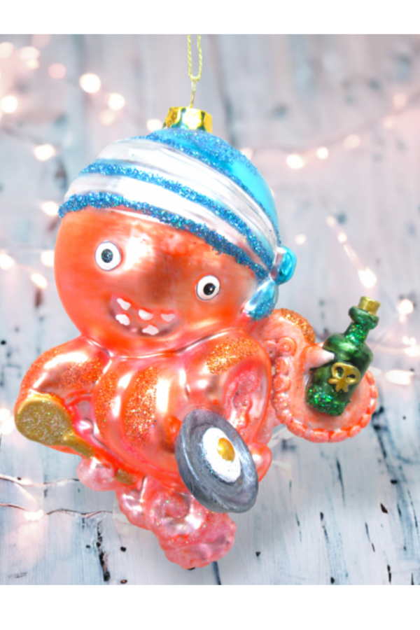 Glass Ornament - Pirate Octopus
