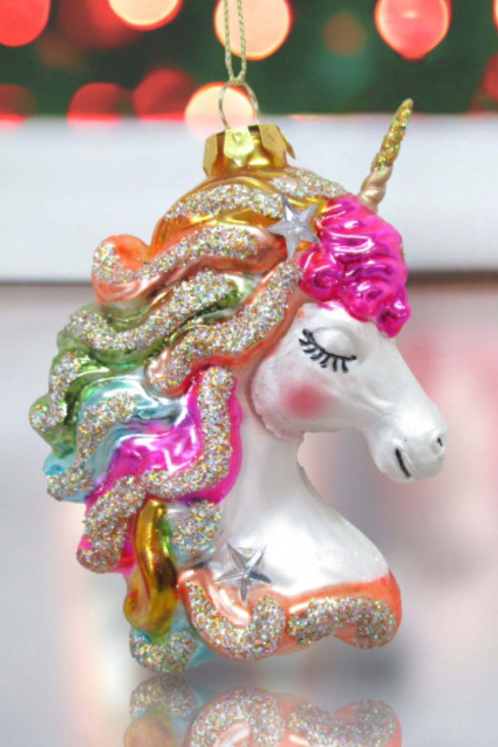 Glass Ornament - Rainbow Unicorn Head