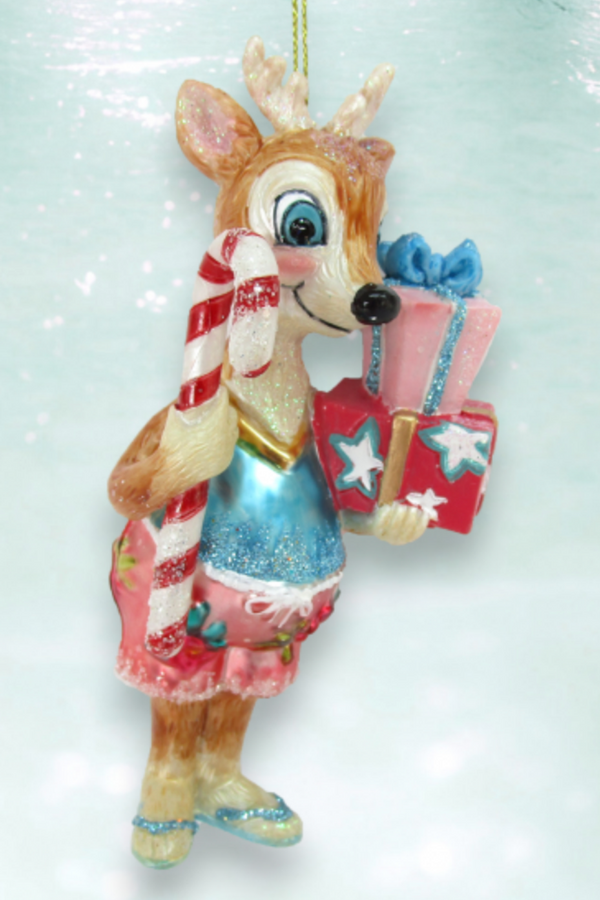 Glass Ornament - Male Reindeer on Beach