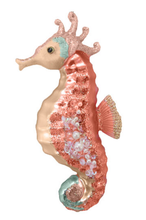 Glass Ornament - Coral Seahorse