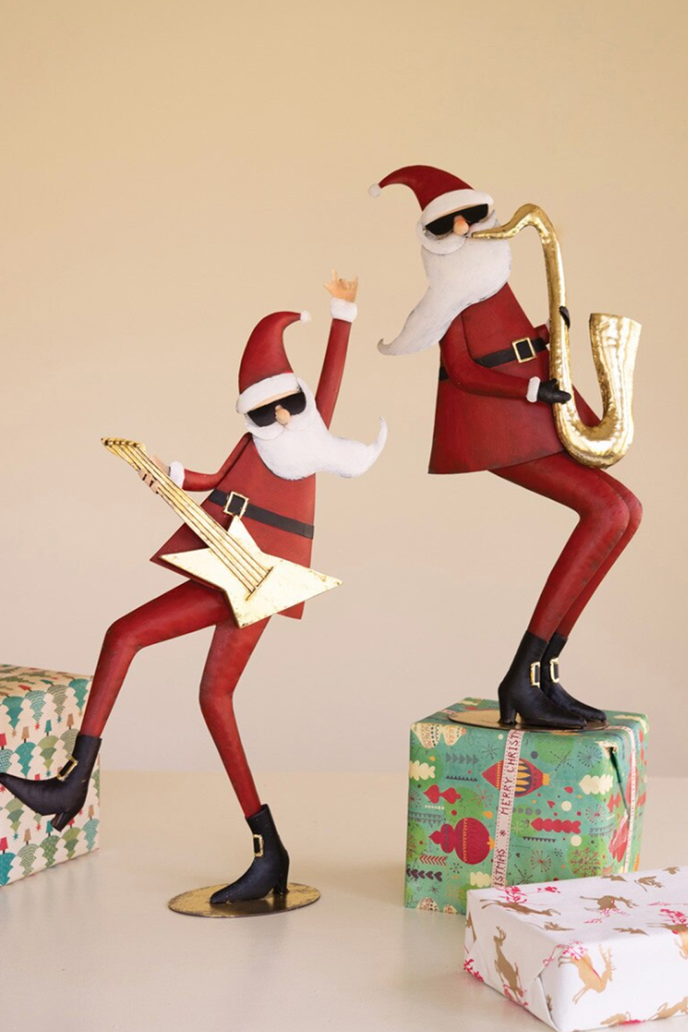 Painted Metal Santa Musician