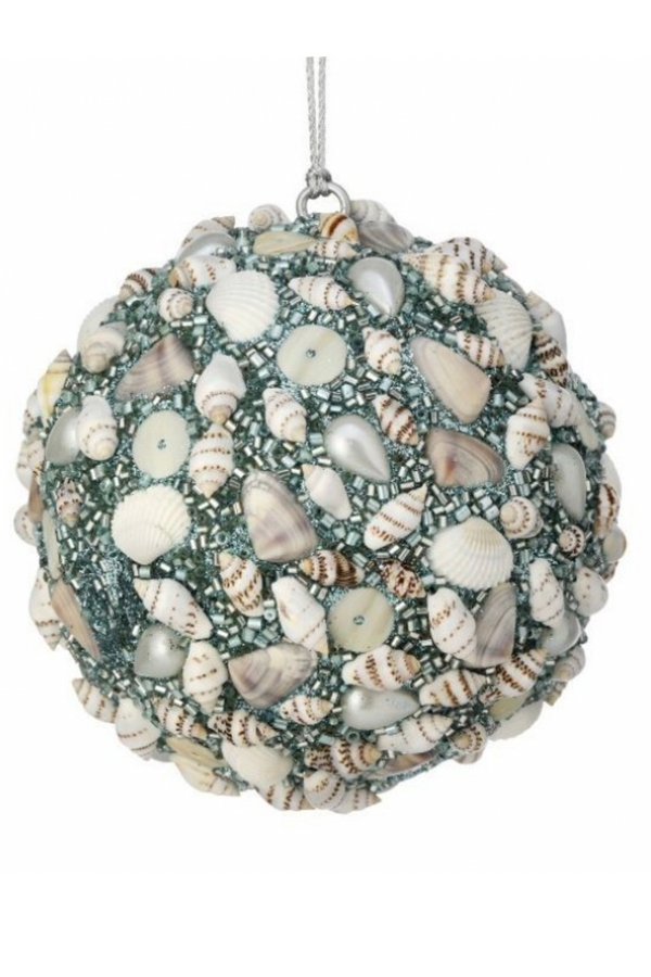 Glass Ornament - Aqua Shell Cluster Ball