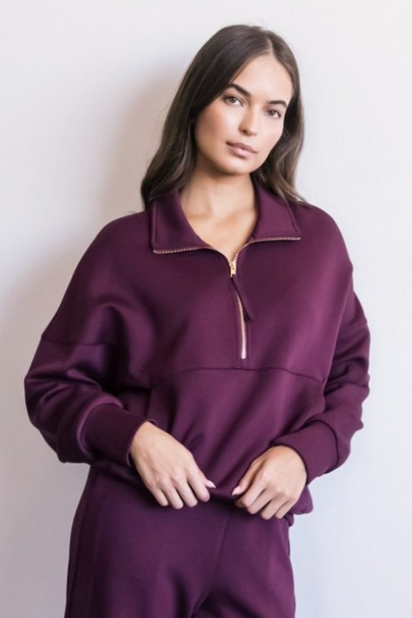 Butter Modal Zip Up Pullover - Port