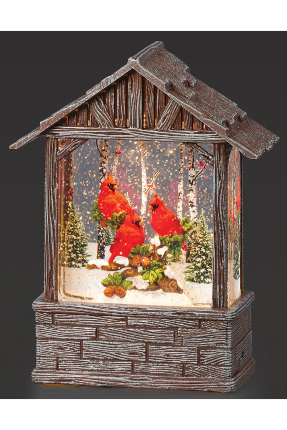 Lighted Stable with Cardinals