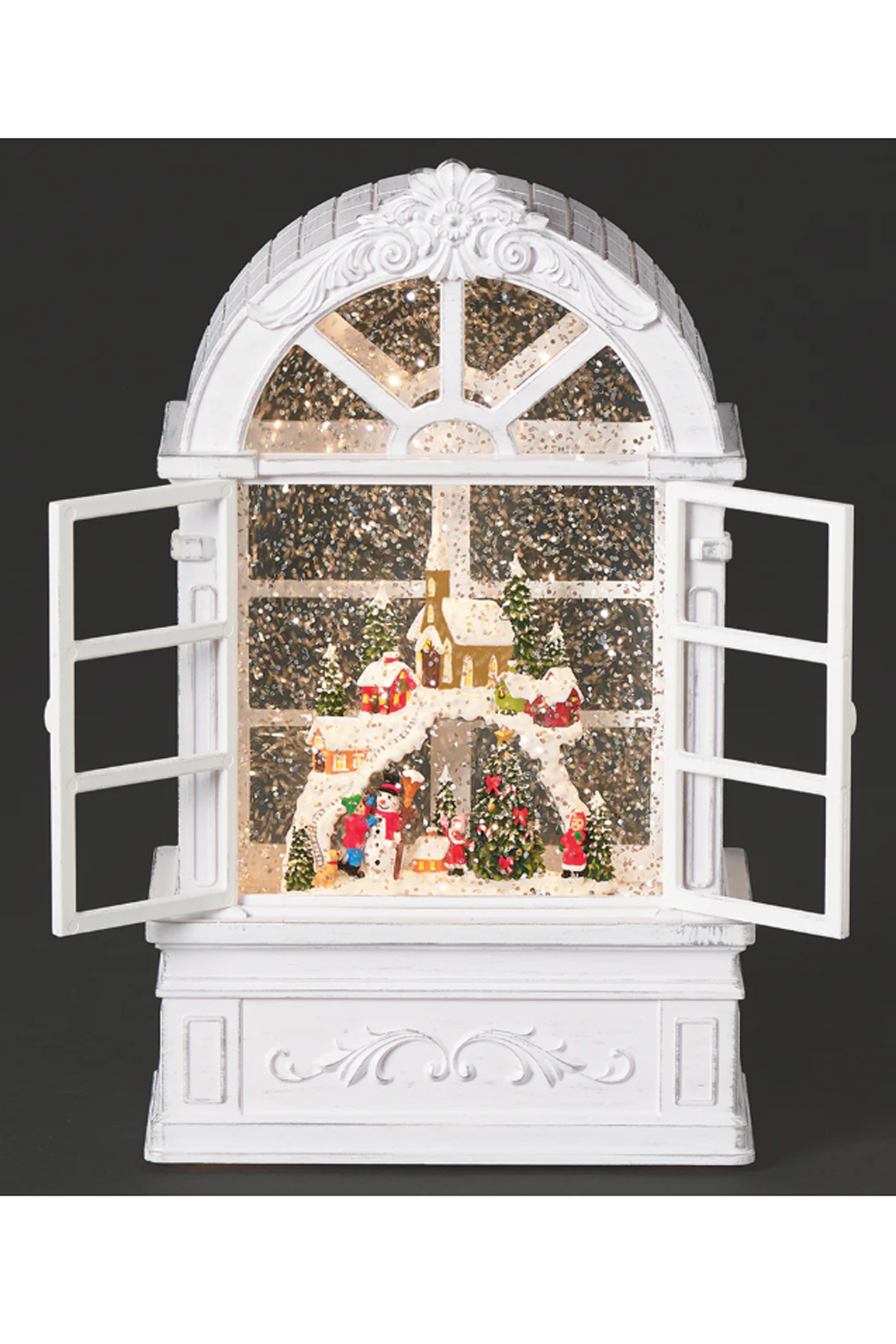 Lighted Snowy Town Through Windows