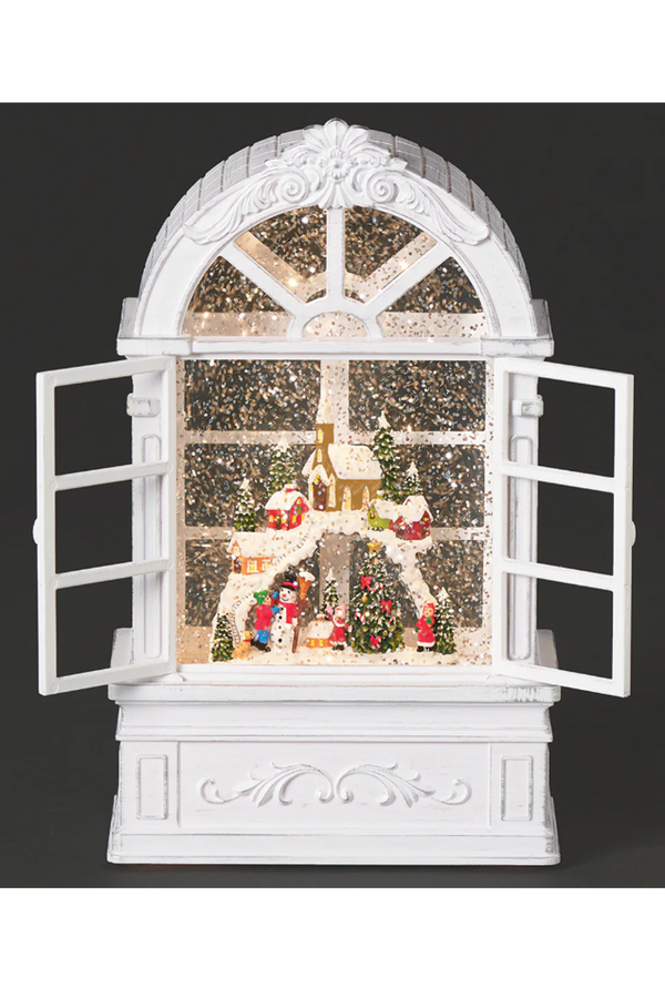 Lighted Snowy Town Through Windows