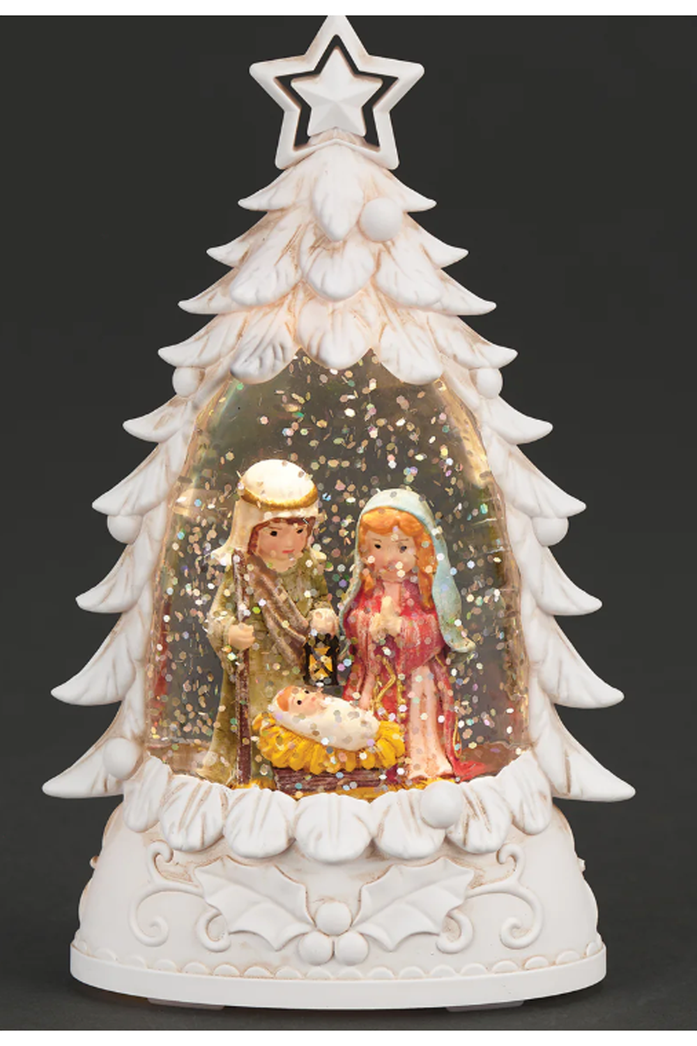 Lighted Sweet Holy Family Nativty in White Border