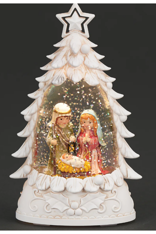 Lighted Sweet Holy Family Nativty in White Border