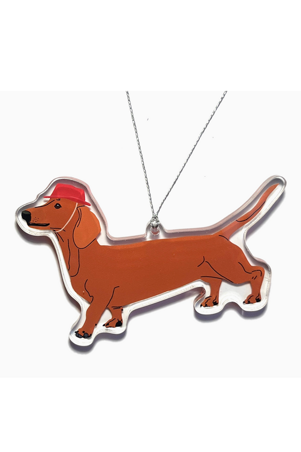 Acrylic Ornament - Dachshund in Santa Hat