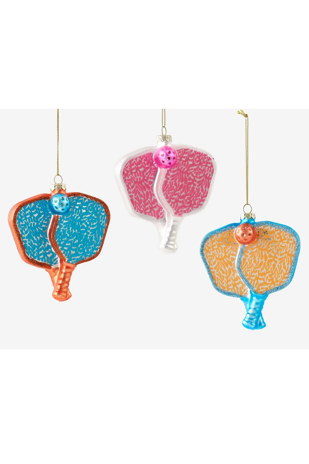 Glass Ornament - Sparkly Pickle Ball Paddles