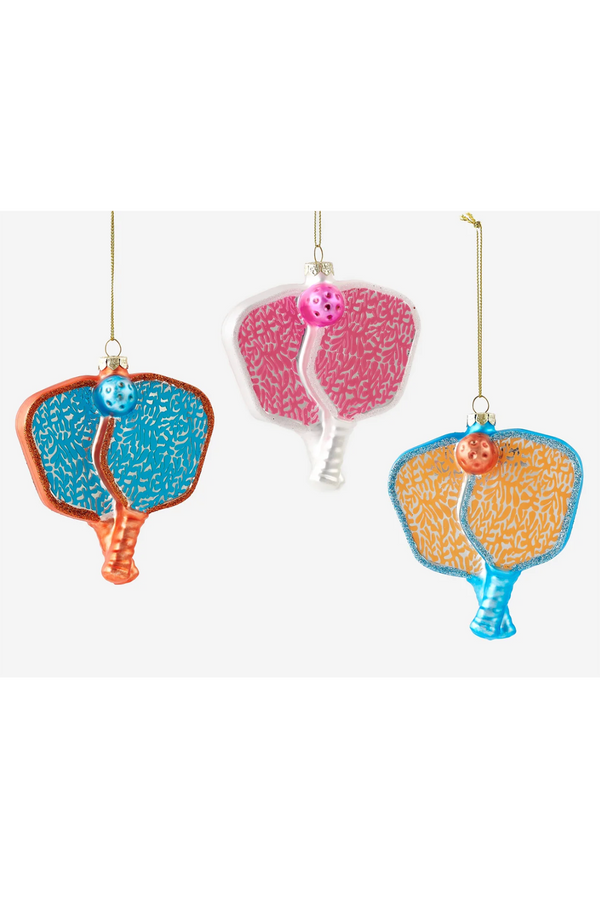 Glass Ornament - Sparkly Pickle Ball Paddles