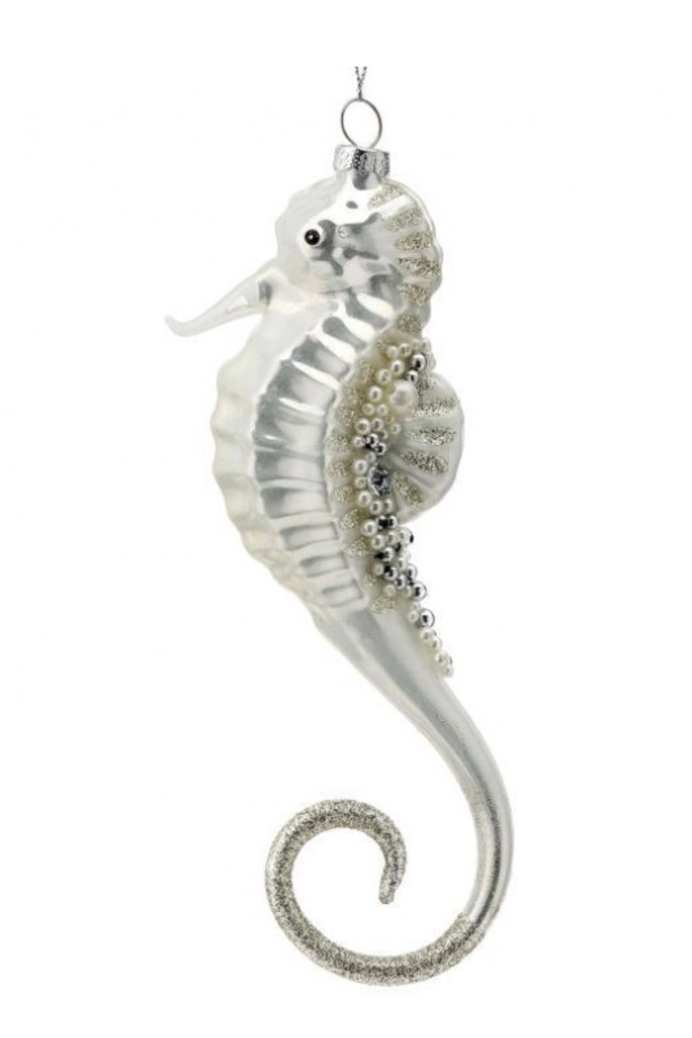 Glass Ornament - Silvery Champagne Seahorse