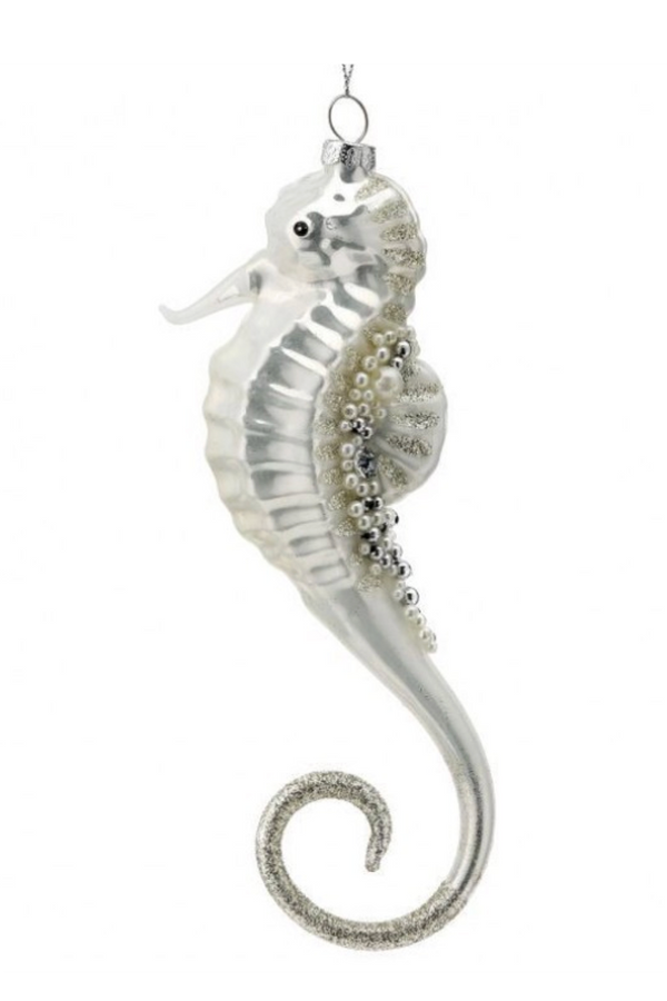 Glass Ornament - Silvery Champagne Seahorse