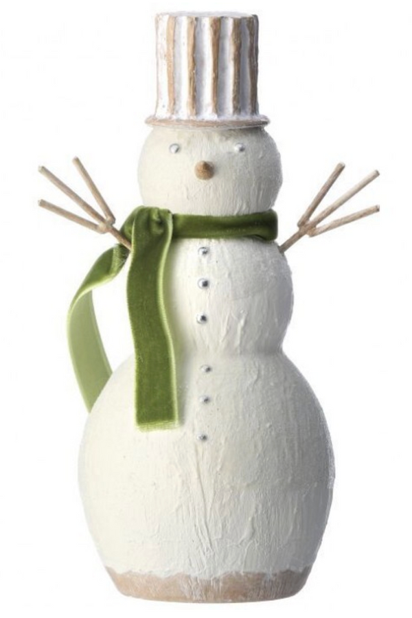 Wooden Snowman with Green Scarf - Small