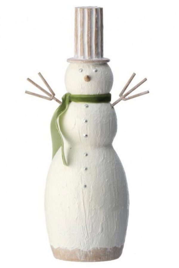 Wooden Snowman with Green Scarf - Large