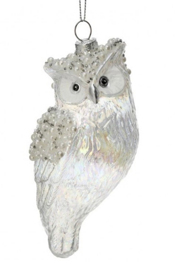 Glass Ornament - White Winter Owl