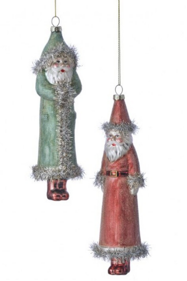 Glass Ornament - Vintage Santa with Tinsel