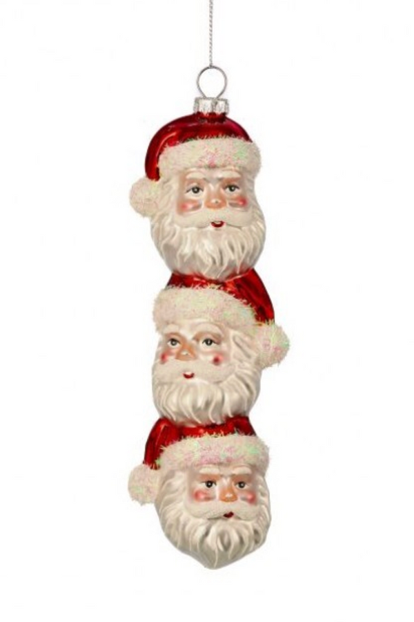 Glass Ornament - Triple Santa Face