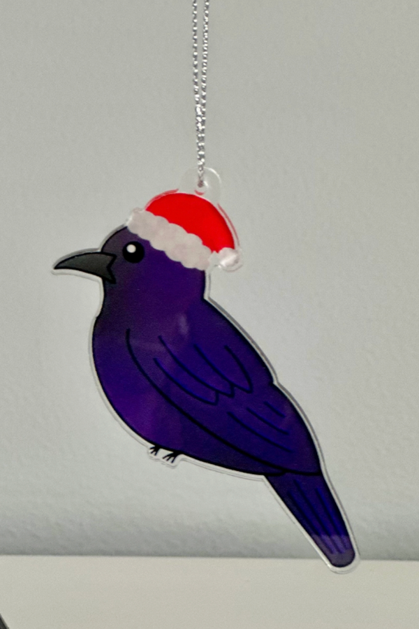 Acrylic Ornament - Baltimore Raven in Santa Hat
