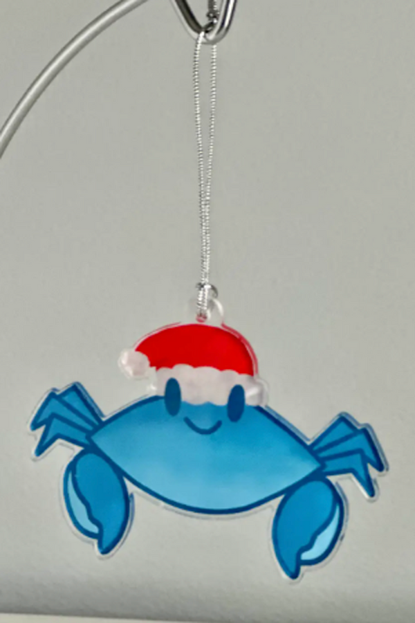 Acrylic Ornament - Blue Crab in Santa Hat