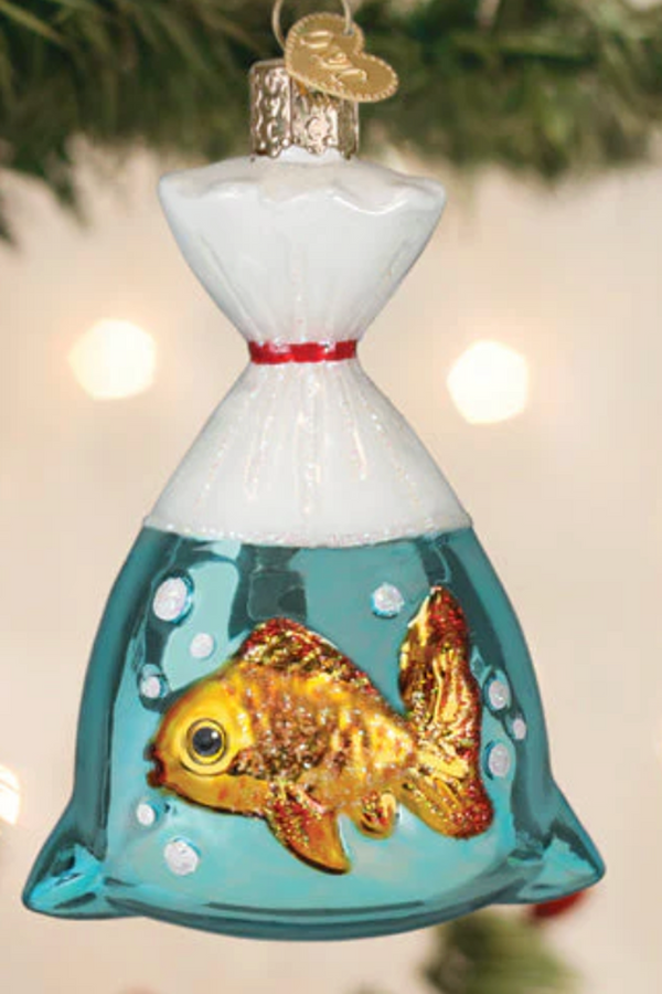 Glass Ornament - Goldfish in a Bag
