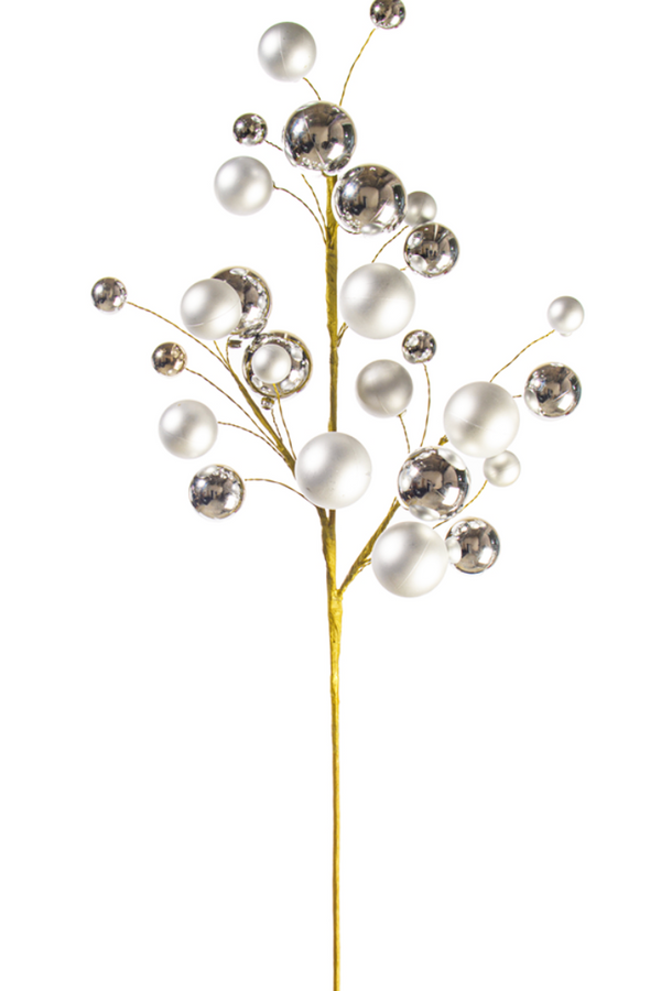 Shiny Ball Ornament Spray Tree Pick - Silver