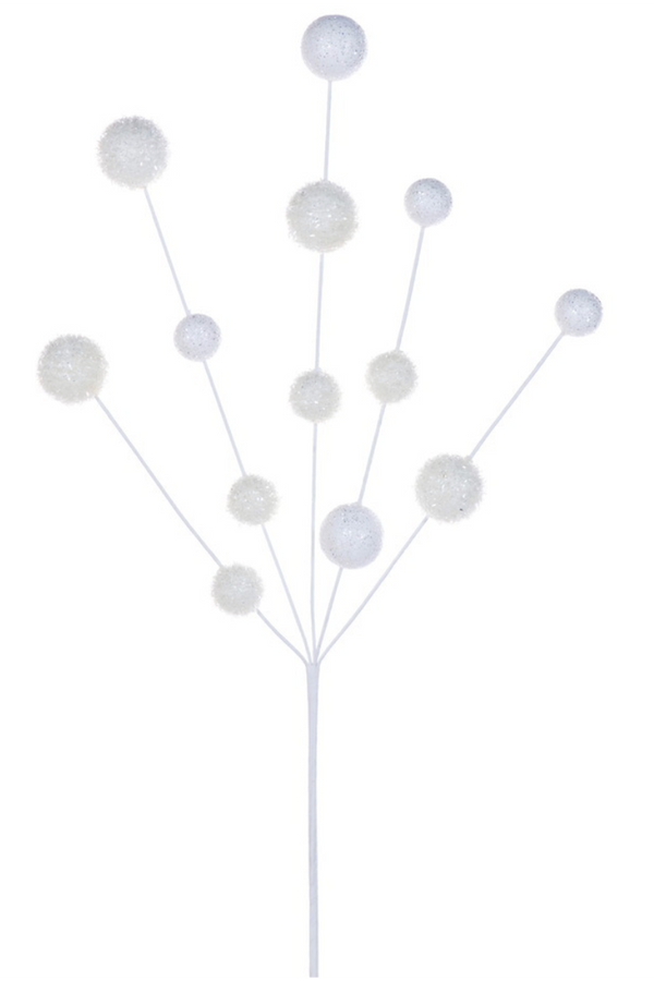 Glitter Ball Tree Spray Pick - White
