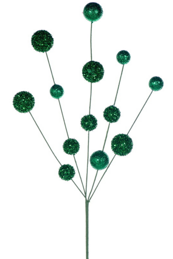 Glitter Ball Tree Spray Pick - Green