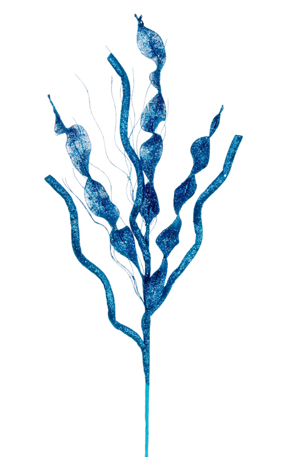 Spiral Glitter Tree Spray Pick - Turquoise