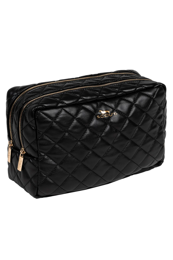 2 Way Toiletry Bag - "Black Quilted" H25