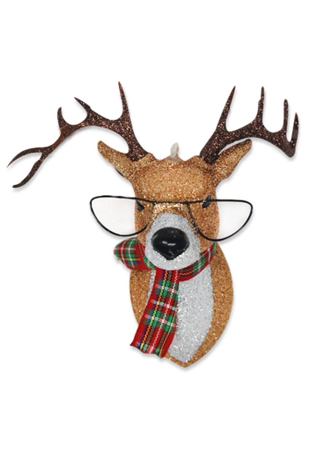 Glass Ornament - Glitter Reindeer in Glasses