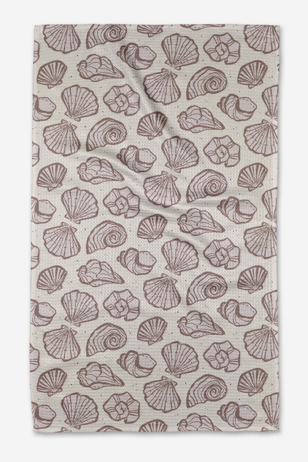 Geometry Kitchen Tea Towel - Retro Coastal Seashells Neutral