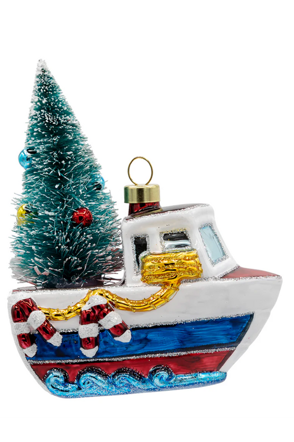 Glass Ornament - Merry Motorboat