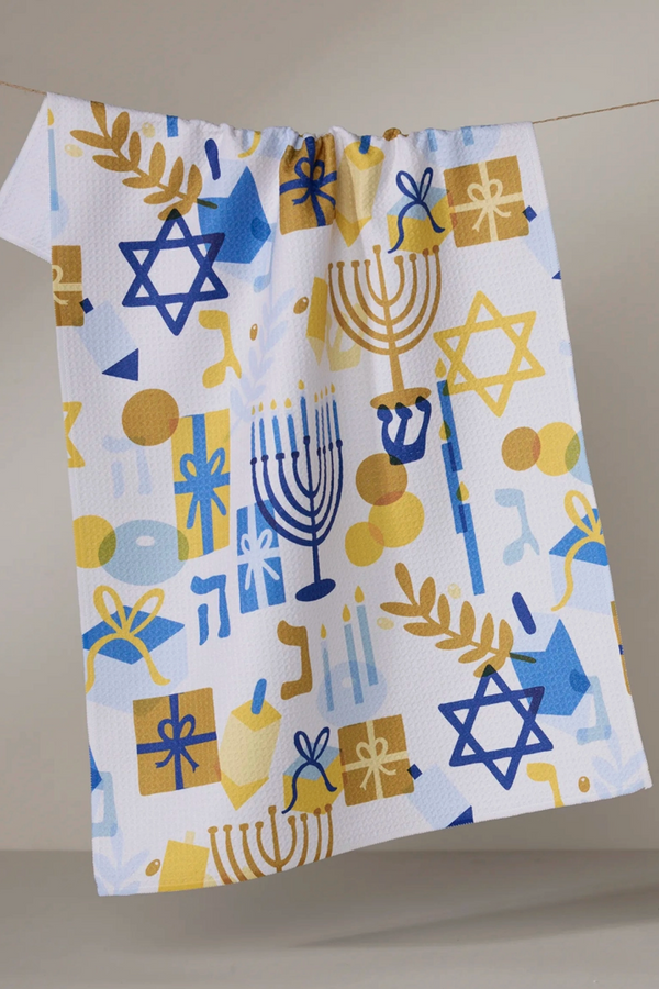 Geometry Kitchen Tea Towel - Hanukkah is Here