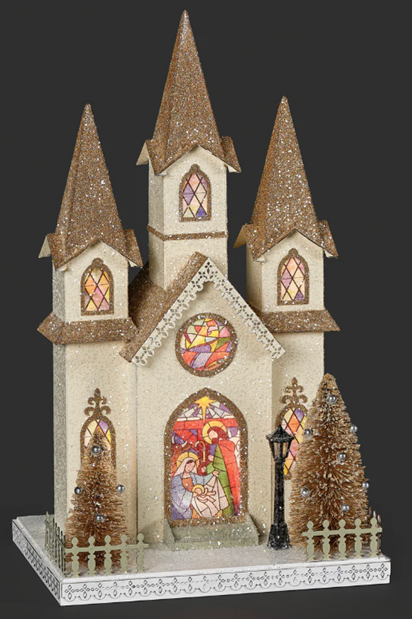 Lighted Church Stained Glass Windows Figure