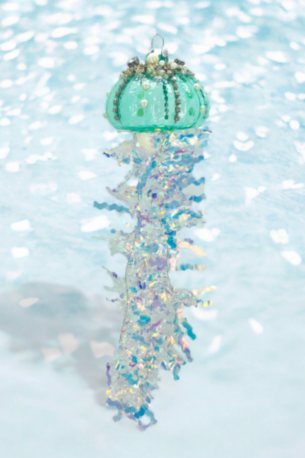 Glass Ornament - Under the Sea Blue Jellyfish