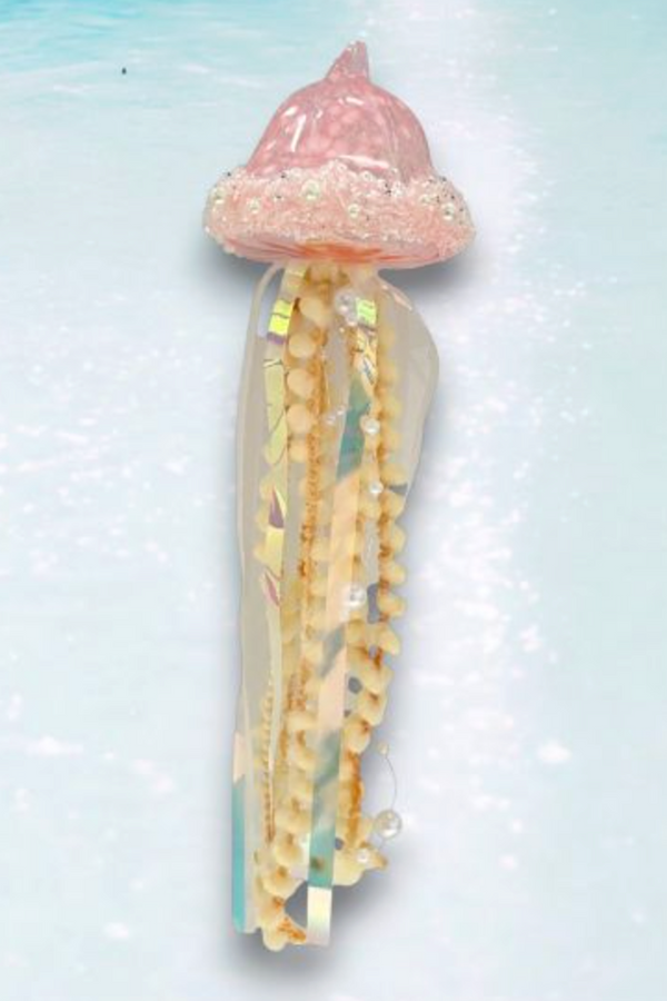 Glass Ornament - Playful Beaded Jellyfish Pink