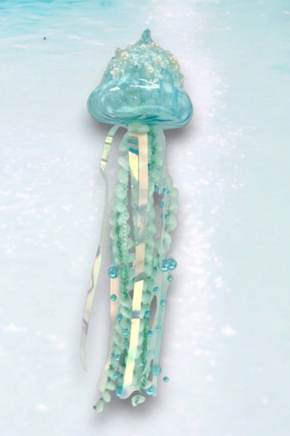 Glass Ornament - Playful Beaded Jellyfish Blue