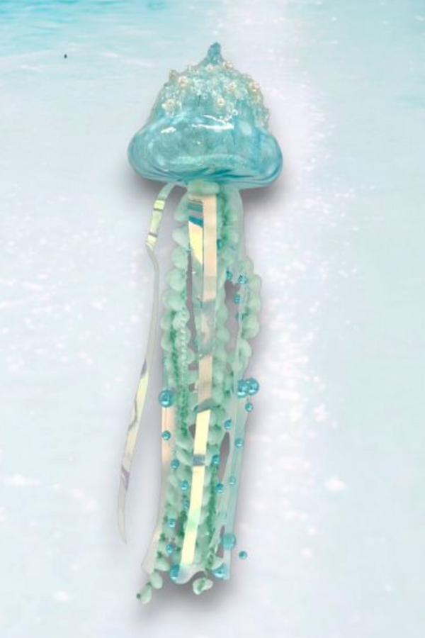 Glass Ornament - Playful Beaded Jellyfish Blue
