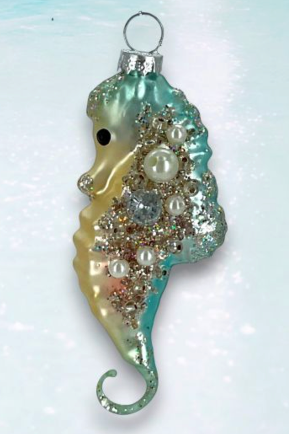 Glass Ornament - Cutesy Blue Seahorse