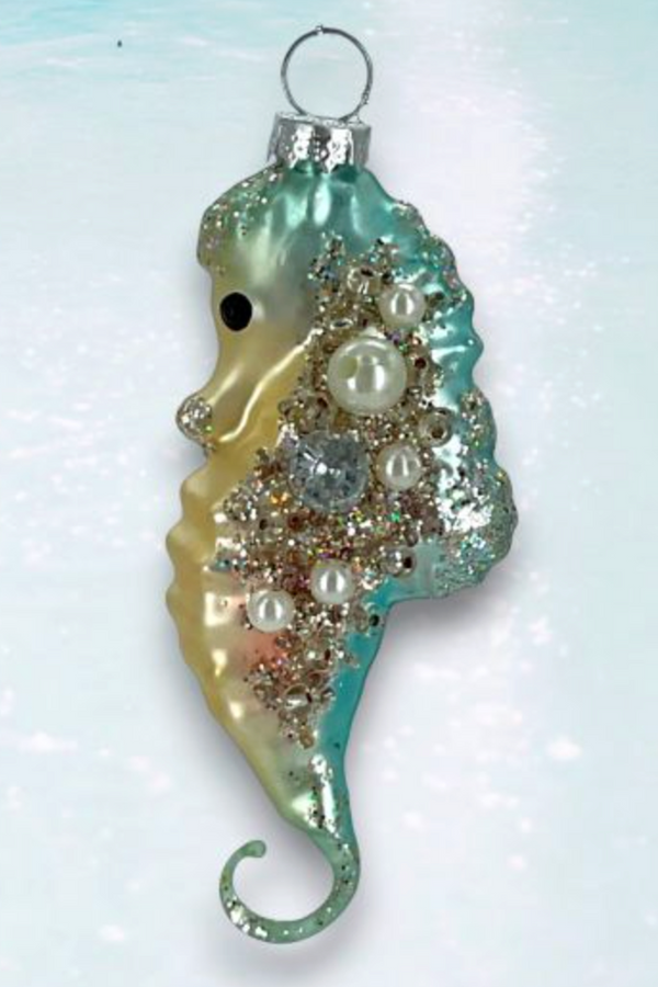 Glass Ornament - Cutesy Blue Seahorse