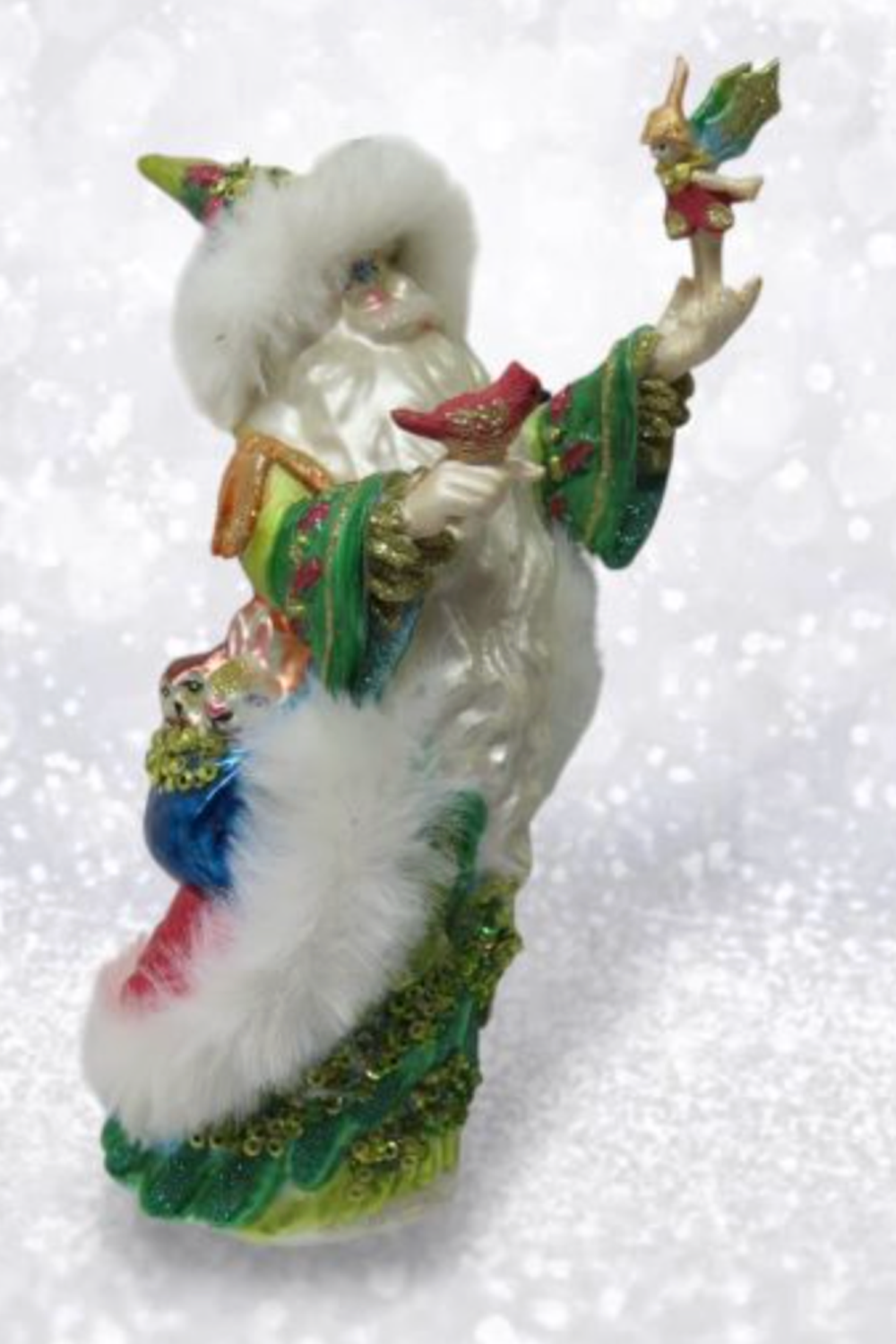 Glass Ornament - Santa with Peacock