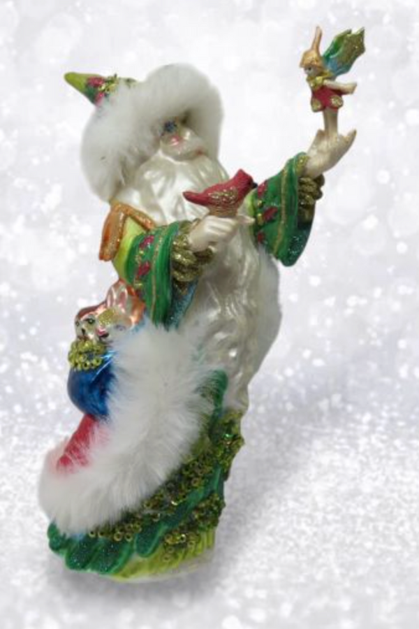 Glass Ornament - Santa with Peacock
