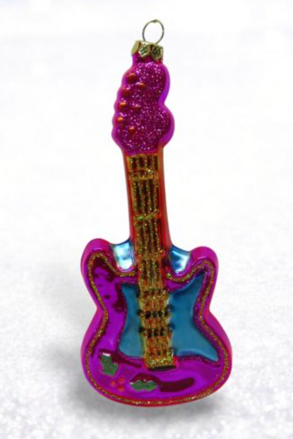 Glass Ornament - Neon Pink Guitar