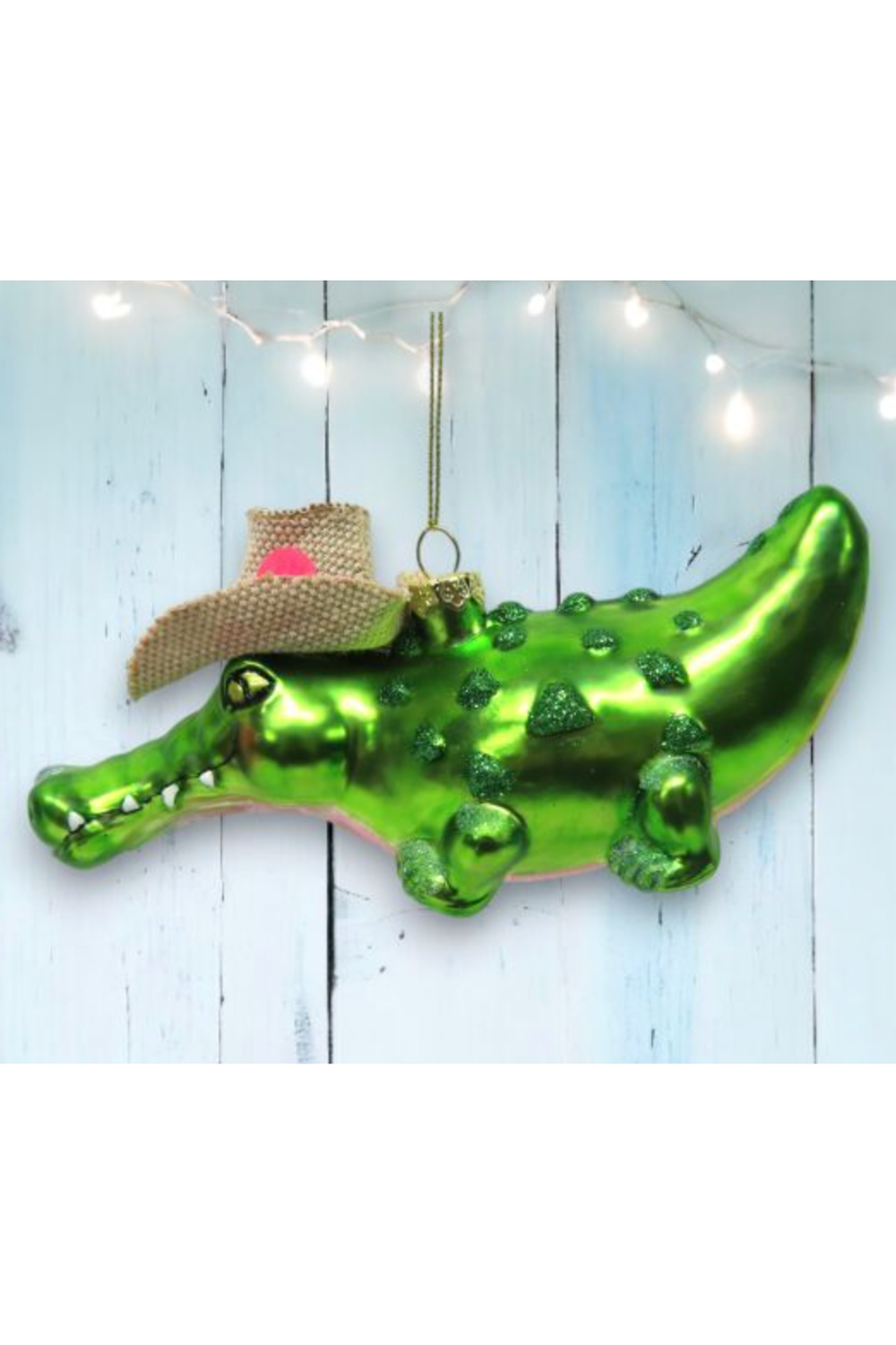 Glass Ornament - Gator with Hat