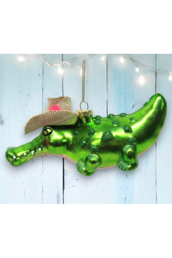 Glass Ornament - Gator with Hat