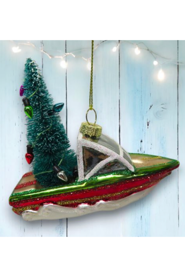 Glass Ornament - Adorable Boat with Tree